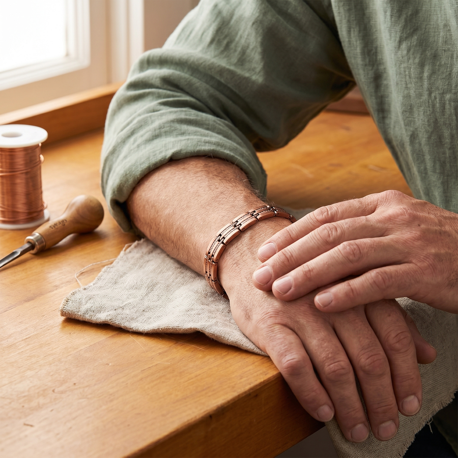 Pulseira de Elos em Cobre com Bordos em Corda | Homem