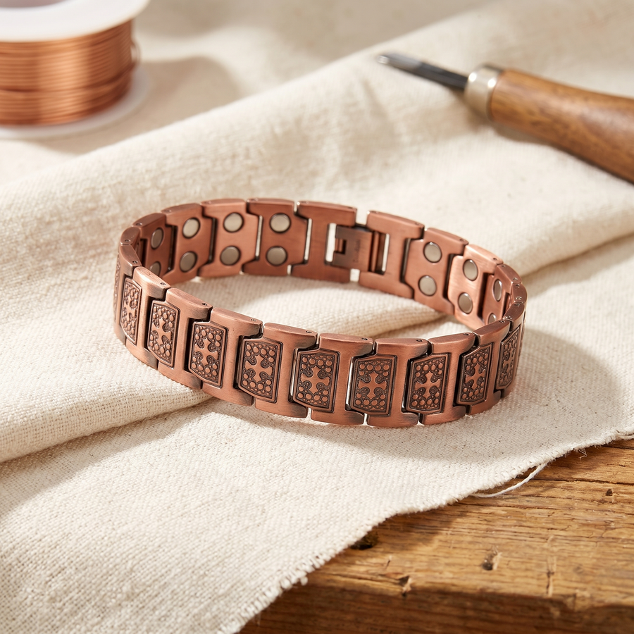 Pulseira de Elos Larga em Cobre com Pontos | Homem