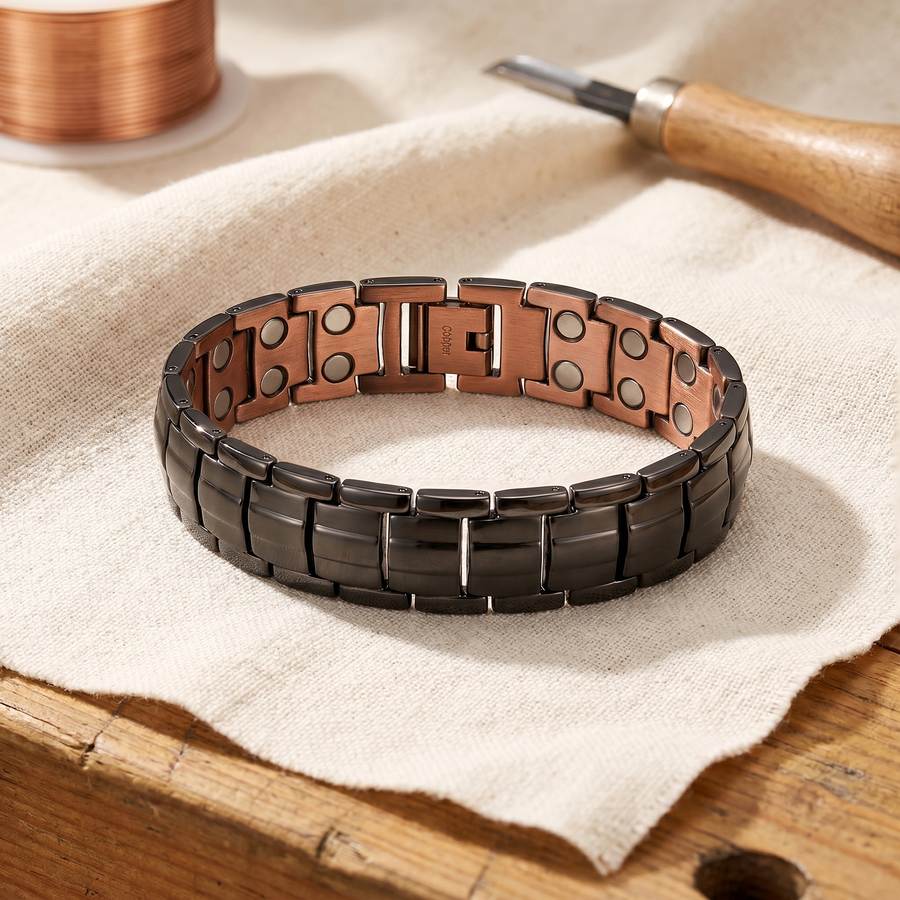 Pulseira Bicolor em Cobre Preto e Rosado | Homem