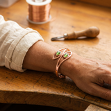 Pulseira em Cobre com Pedras Verdes