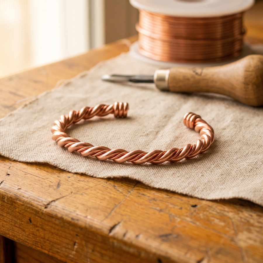 Pulseira de Dois Fios Torcidos em Cobre
