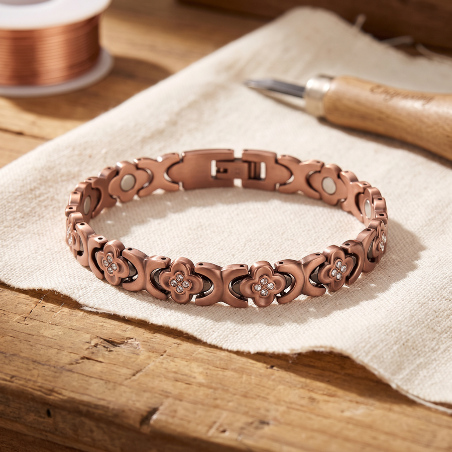 Pulseira de Elos Trevo em Cobre com Pedras