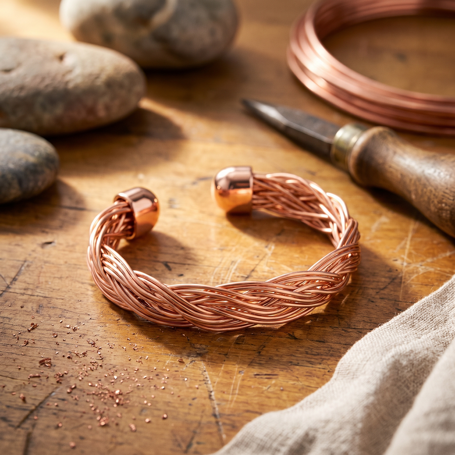 Pulseira Rígida Entrançada em Cobre | Homem