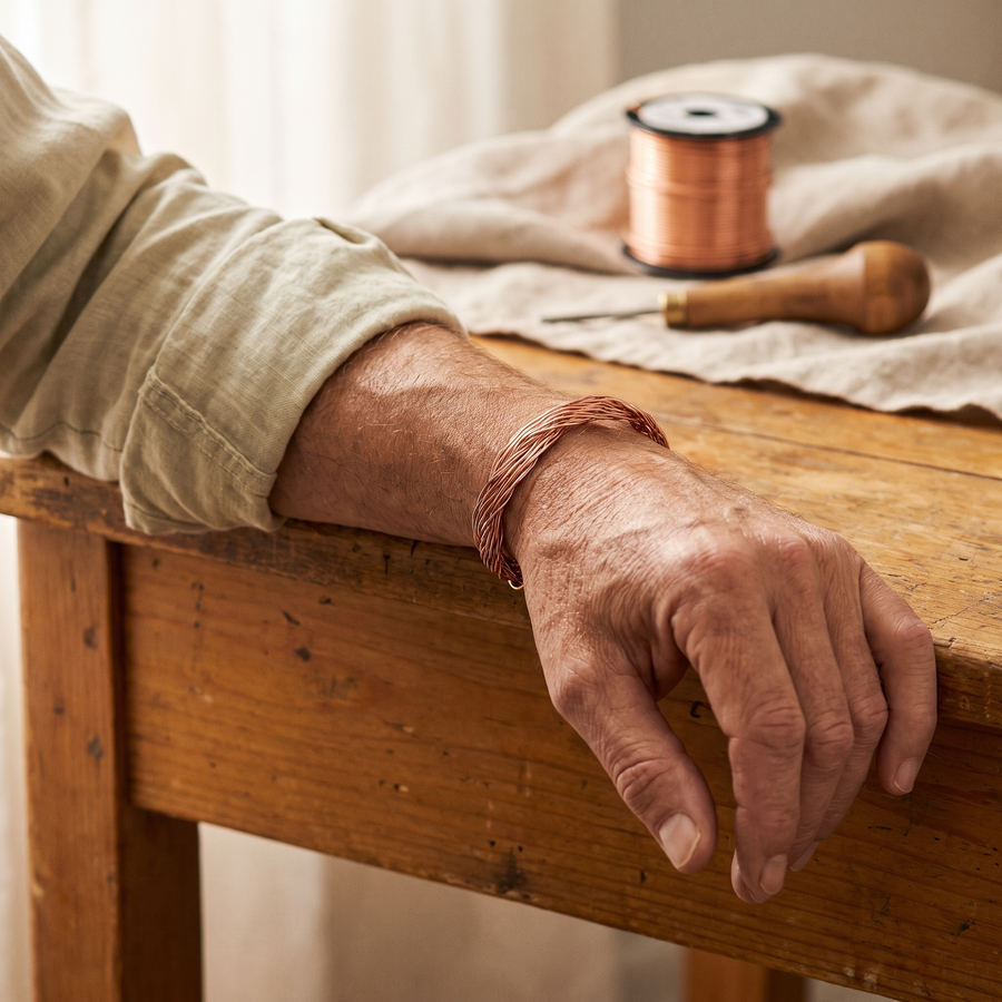 Pulseira Rígida Entrançada em Cobre | Homem
