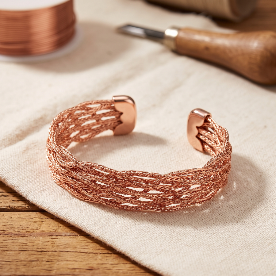 Pulseira Rígida Entrançada em Cobre
