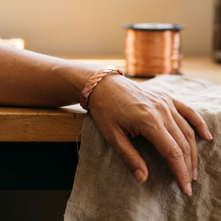 Pulseira Entrançada em Cobre com Fecho Embutido