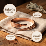 Pulseira em cobre com pena gravada, tamanho ajustável, 100% cobre puro