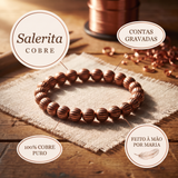 Pulseira de contas em cobre com textura riscada, 100% cobre puro