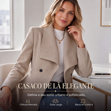 Casaco de lã elegante — cintura marcada, gola larga, barra em linha A