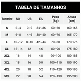 Tabela de tamanhos — peso em kg e altura em cm