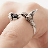 Bague Colibri et Fleur – Bague Ouverte Ajustable pour Femme