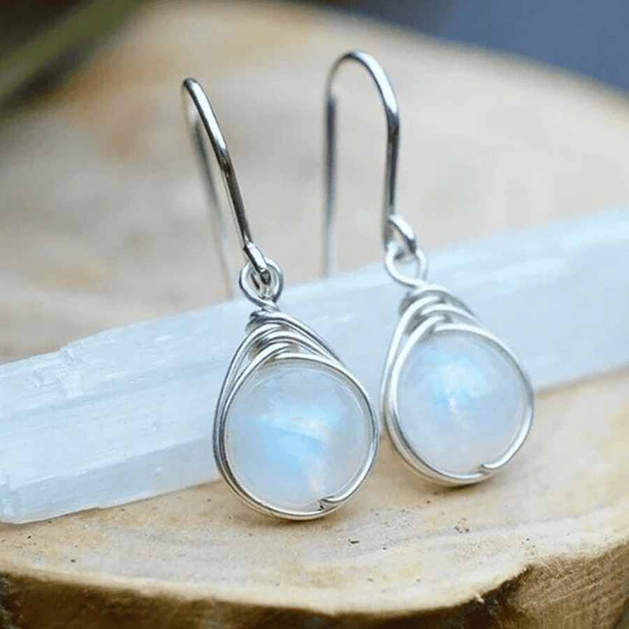 Brincos Pendentes Pedra da Lua Prateados