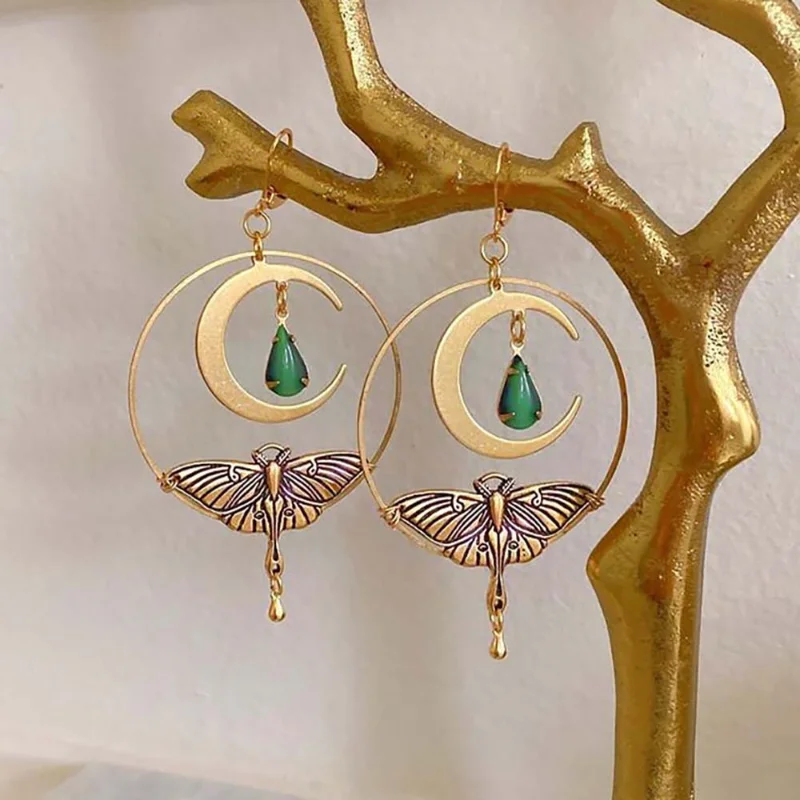 Boucles d'oreilles Libellule Lune Dorée Vintage