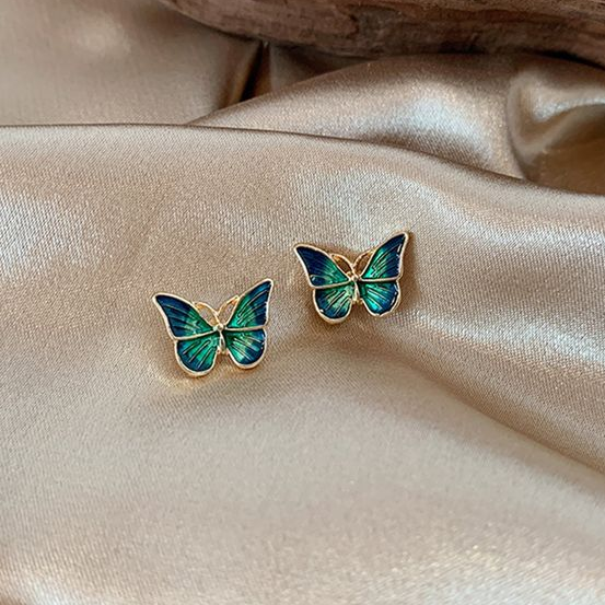 Brincos Borboleta em Esmalte Azul