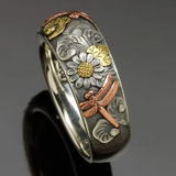Bague tournesol libellule vintage