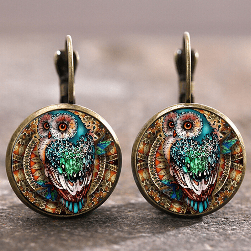 Boucles d'oreilles hibou vintage en cristal arrondi