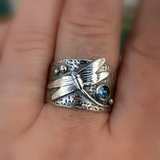 Bague vintage libellule en cristal bleu argenté
