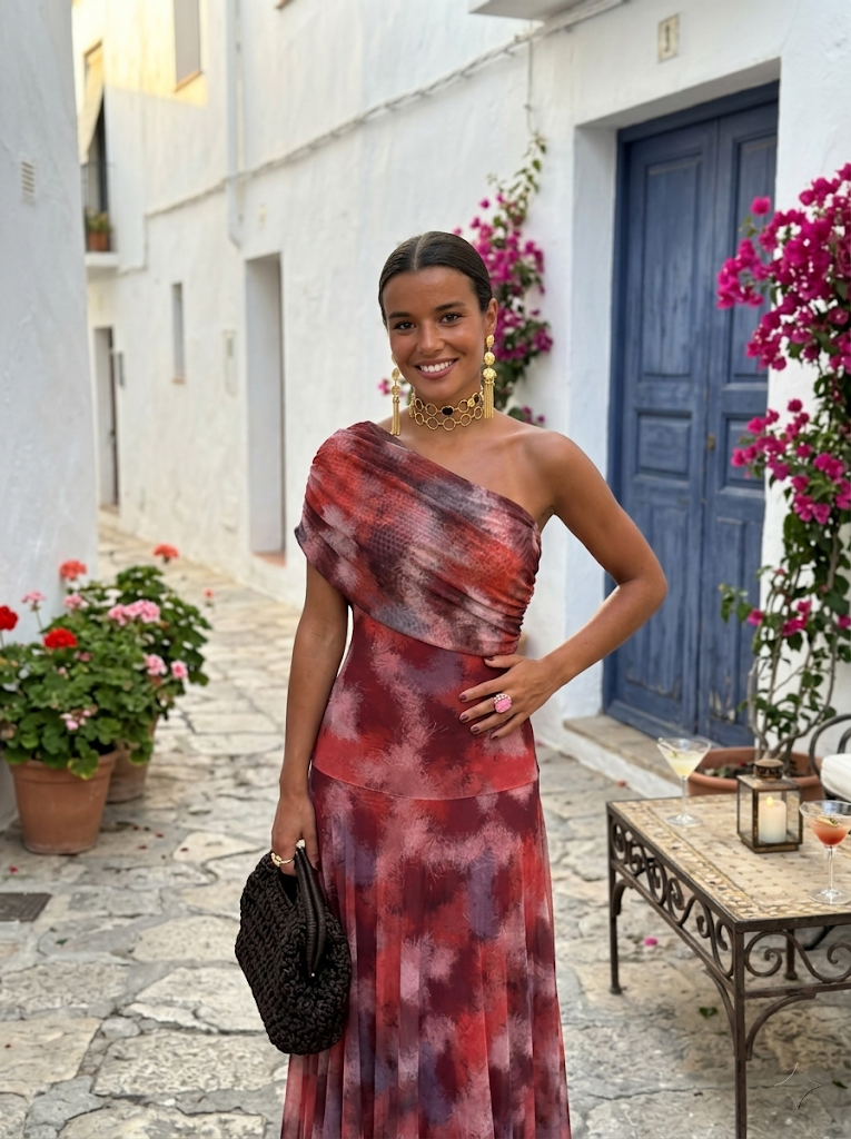 Paloma | Vestido Maxi Estampado de Um Ombro