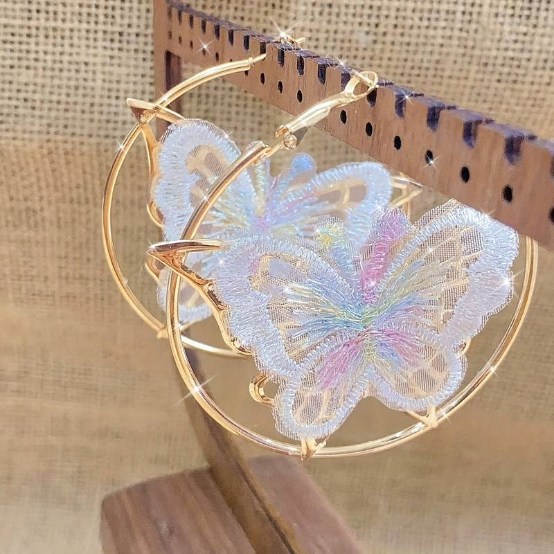 Boucles d'oreilles créoles papillon blanches vintage