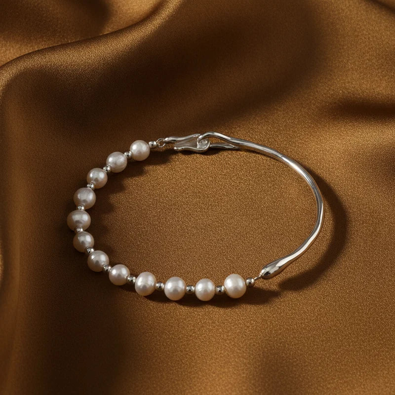 Pulseira Rígida com Madrepérola e Pérola