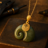 Colar Pendente Elefante em Jade — Corrente Banhada a Ouro 18K