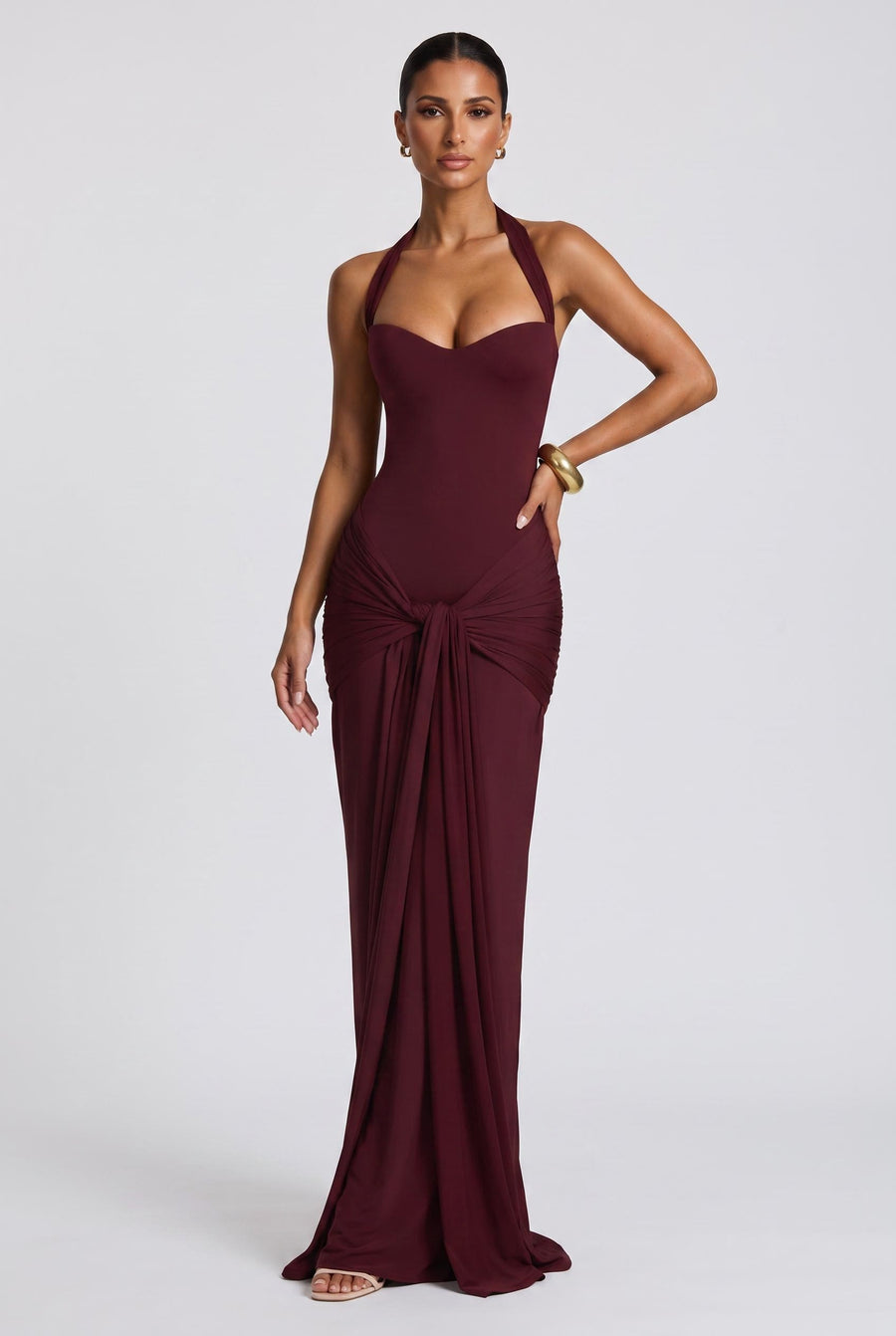Joana | Vestido comprido tubinho em jersey franzido