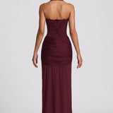Joana | Vestido comprido tubinho em jersey franzido