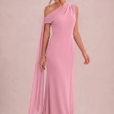 Cristina | Vestido de dama de honor tubinho em chiffon com drapeado nos ombros