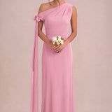 Cristina | Vestido de dama de honor tubinho em chiffon com drapeado nos ombros