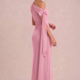 Cristina | Vestido de dama de honor tubinho em chiffon com drapeado nos ombros