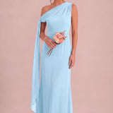 Cristina | Vestido de dama de honor tubinho em chiffon com drapeado nos ombros