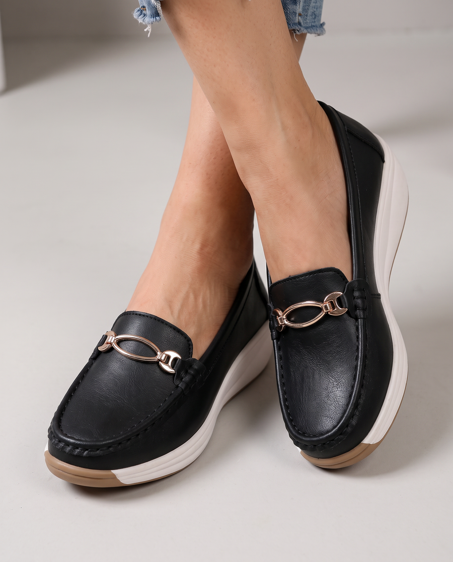 Ornella | Mocassins Conforto com Fivela Dourada