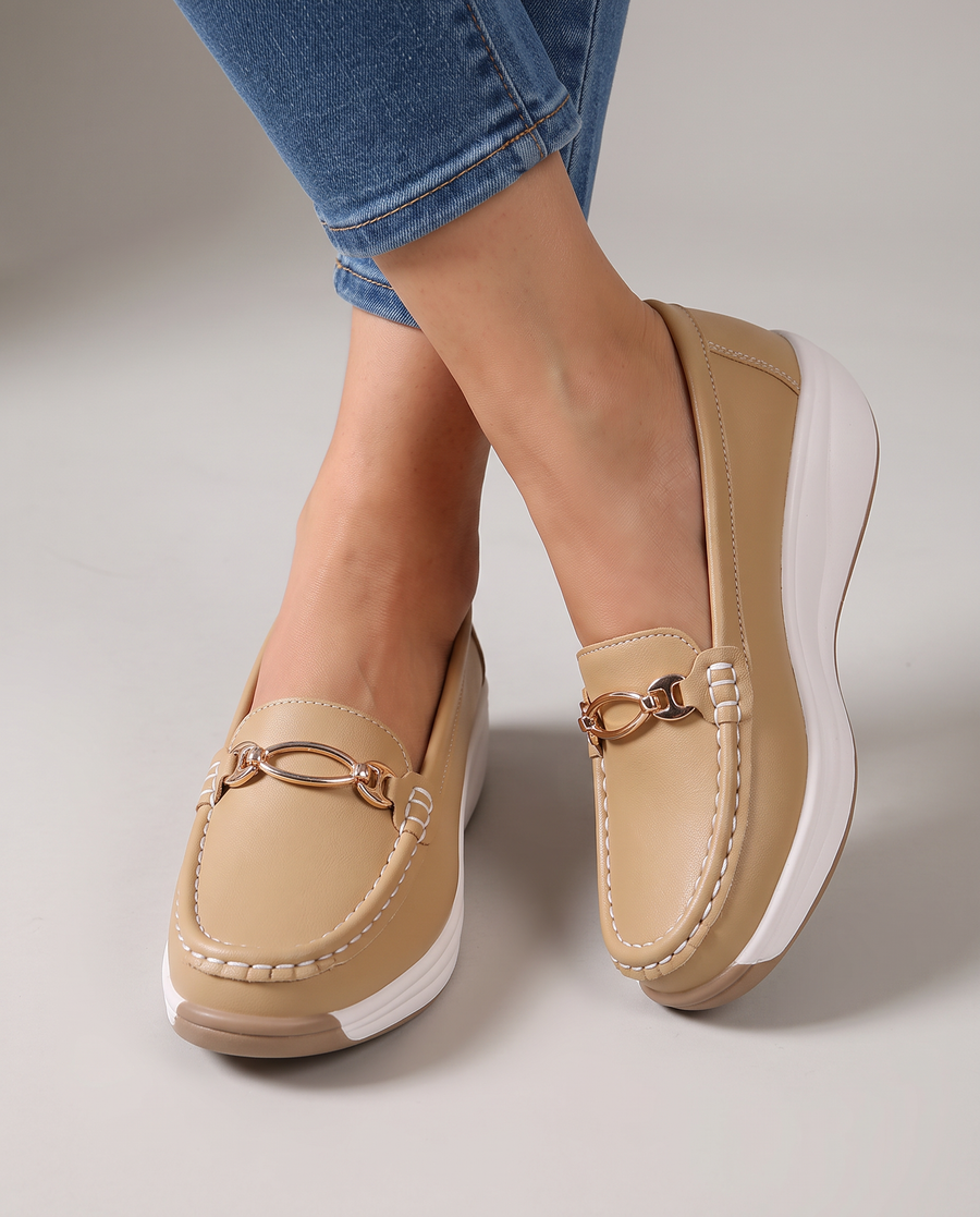 Ornella | Mocassins Conforto com Fivela Dourada