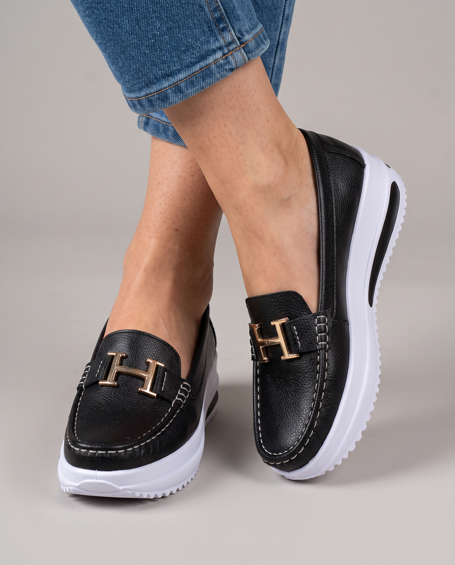 Gaia | Mocassins Plataforma com Fivela Dourada