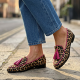 Fiamma | Mocassins Leopardo com Debruns e Borlas Fúcsia