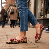 Genoveva | Mocassins Leopardo Efeito Camurça com Borlas Fúcsia