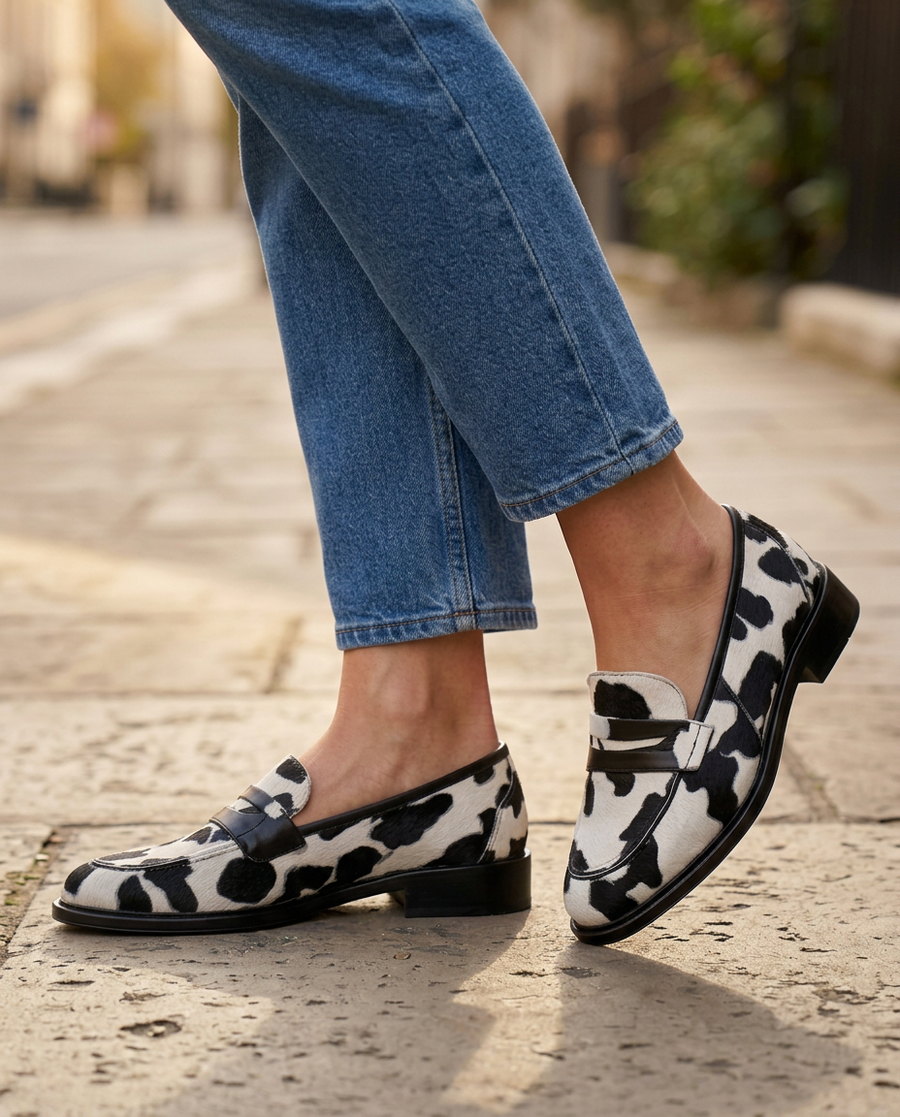 Nives | Mocassins Padrão Vaca com Tira Penny