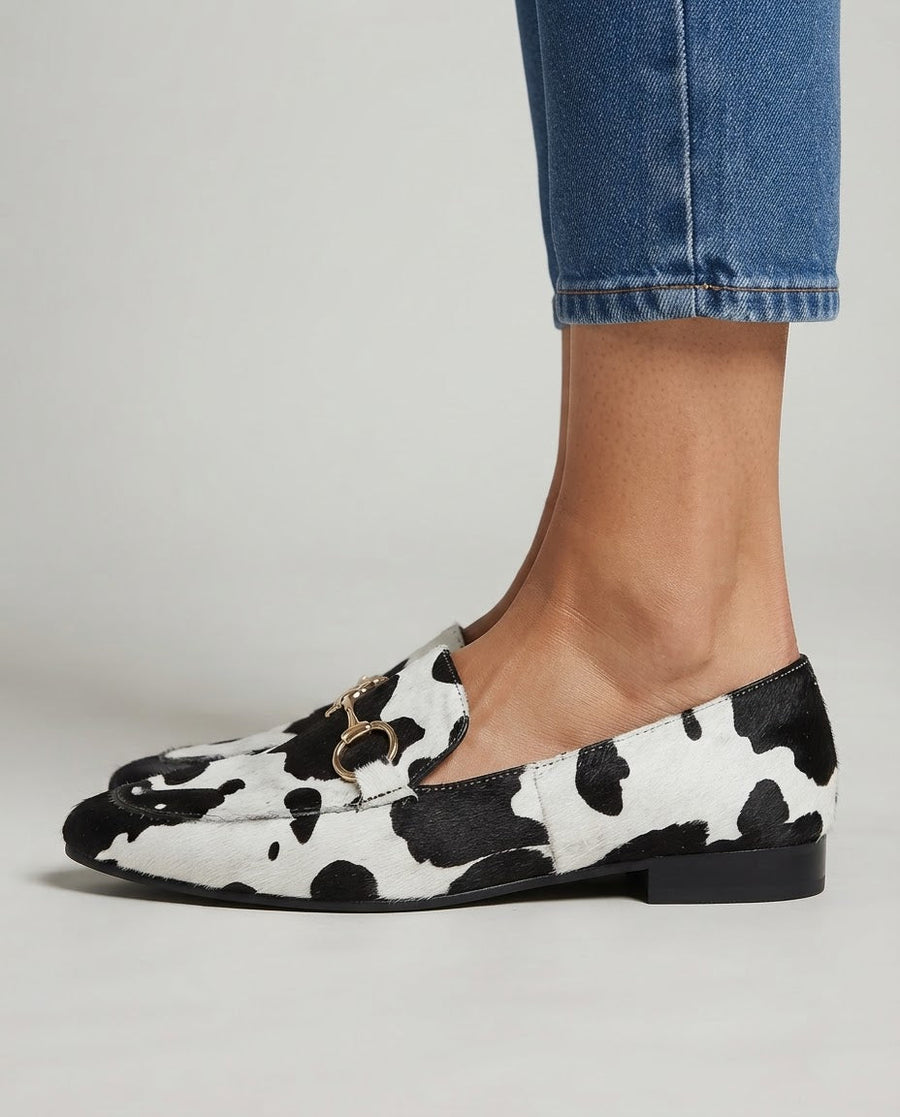Mocassins de Pelo Malhado Preto e Branco