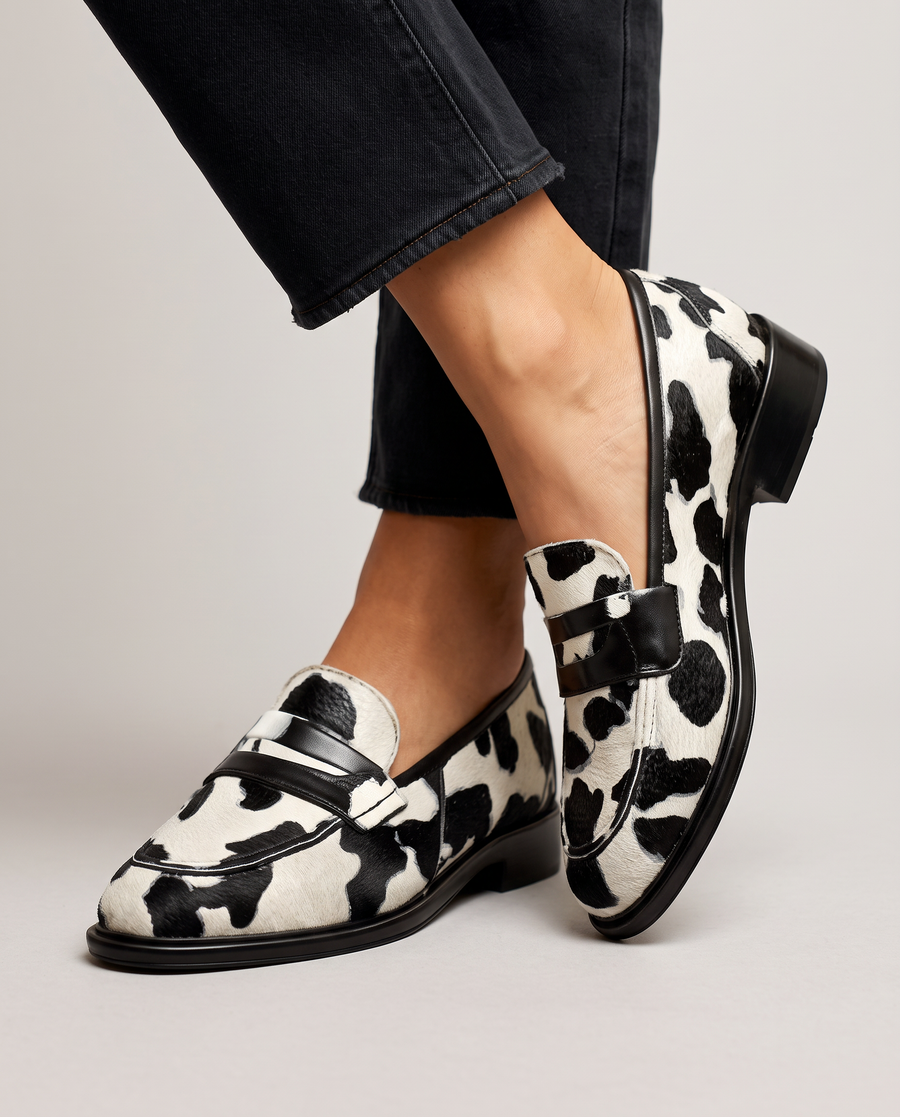Nives | Mocassins Padrão Vaca com Tira Penny