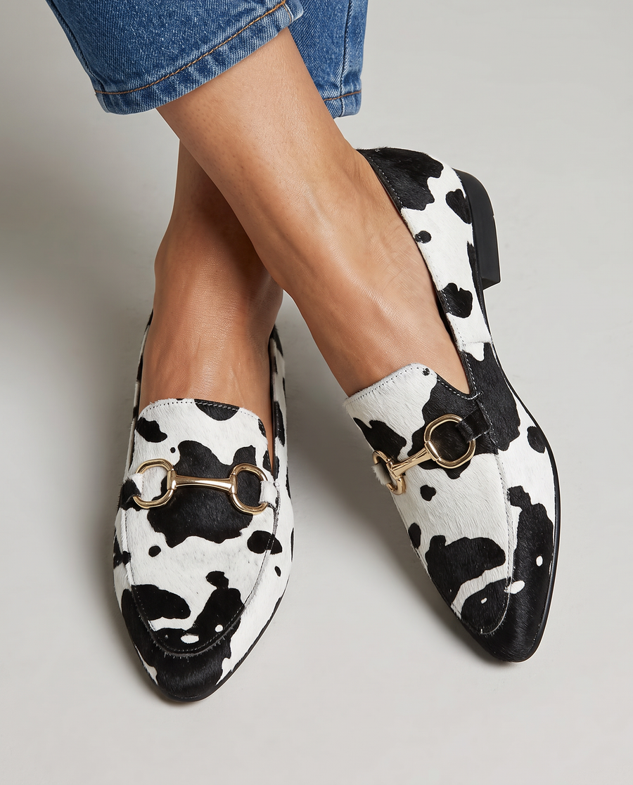 Mocassins de Pelo Malhado Preto e Branco
