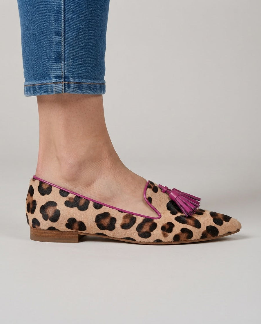 Genoveva | Mocassins Leopardo com Borlas Fúcsia
