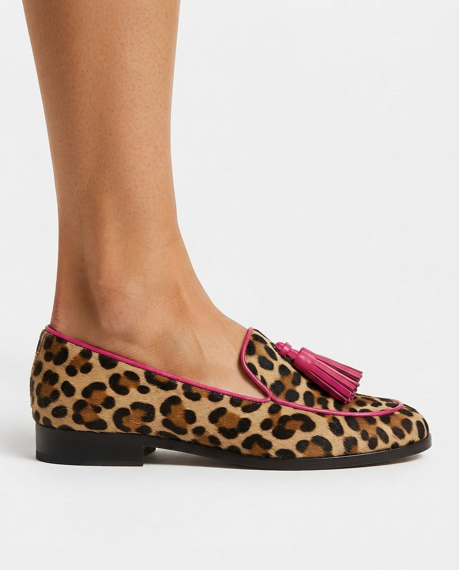 Fiamma | Mocassins Leopardo com Debruns e Borlas Fúcsia