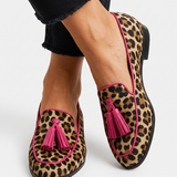 Fiamma | Mocassins Leopardo com Debruns e Borlas Fúcsia