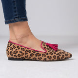 Genoveva | Mocassins Leopardo Efeito Camurça com Borlas Fúcsia