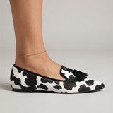 Genoveva | Mocassins Padrão Vaca Preto e Branco com Borlas Pretas