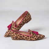 Genoveva | Mocassins Leopardo Efeito Camurça com Borlas Fúcsia