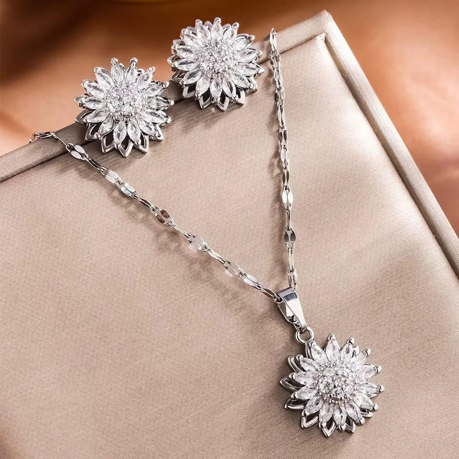 Conjunto Colar e Brincos Girassol Prateado