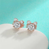 Brincos Gato em Moissanite Ouro Rosa, em Prata de Lei 925