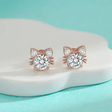 Brincos Gato em Moissanite Ouro Rosa, em Prata de Lei 925