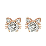 Brincos Gato em Moissanite Ouro Rosa, em Prata de Lei 925